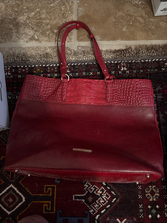 Brahmin Handbags - Structured Red Leather Tote with Croc-Embossed Trim
